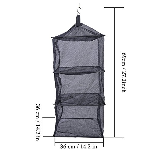Drying Net Rack, Outdoor Foldable 4 Layers Hanging Shelves Dry Rack Net Zipper Opening Mesh Netting Food Dehydrator