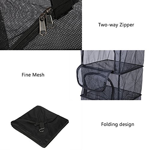 Drying Net Rack, Outdoor Foldable 4 Layers Hanging Shelves Dry Rack Net Zipper Opening Mesh Netting Food Dehydrator