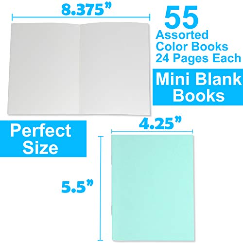 Upper Midland Products 55 Pk Mini Notebooks Journals Blank Paper Books For Kids Students Assorted Vibrant Colors 24 Pages (4.25 x 5.5 Inches) - Bulk Easter Basket Stuffers for Kids Tweens Adults
