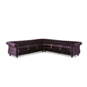 great deal furniture annabelle 7 seater velvet tufted chesterfield sectional blackberry and dark brown