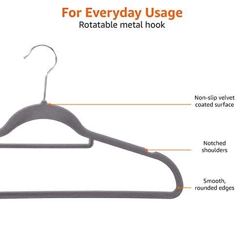 Amazon Basics Velvet Suit Hangers with Horizontal Bar, 50-Pack, Dark Gray