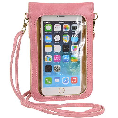 Touch Screen Cell Phone Purse Wallet Cute Small PU Leather Crossbody Bag for iPhone 11 XR XS Max 8 Plus 7 Plus, Galaxy Note10 A20 S10 Plus S9 Google Pixel 3a Xiaomi Mi 9T Redmi Note 6 Pro (Pink)