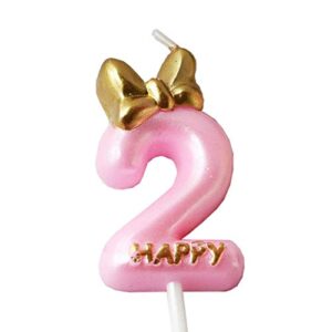 qqyl pink 2 candle birthday girl,purple second 2nd birthday candle girl for cake topper, number 2 cake topper gold, 2th birthday party decoration (08 number 2)