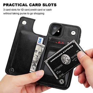 iPhone 11 Wallet Case with Card Holder,OT ONETOP PU Leather Kickstand Card Slots Case,Double Magnetic Clasp and Durable Shockproof Cover for iPhone 11 6.1 Inch(Black)