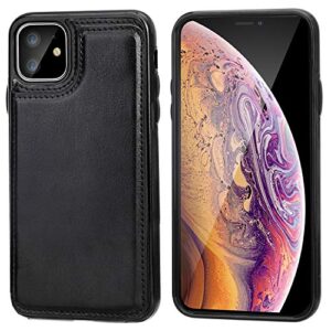 iPhone 11 Wallet Case with Card Holder,OT ONETOP PU Leather Kickstand Card Slots Case,Double Magnetic Clasp and Durable Shockproof Cover for iPhone 11 6.1 Inch(Black)