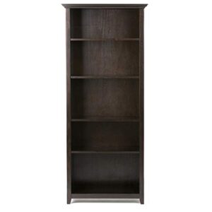 SIMPLIHOME Amherst SOLID WOOD 70 inch x 30 inch Transitional 5 Shelf Bookcase in Hickory Brown with 5 Shelves, for the Living Room, Study and Office