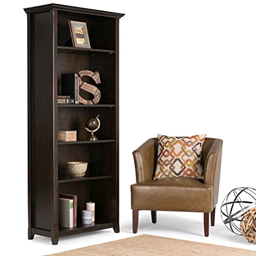 SIMPLIHOME Amherst SOLID WOOD 70 inch x 30 inch Transitional 5 Shelf Bookcase in Hickory Brown with 5 Shelves, for the Living Room, Study and Office