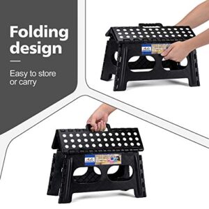 ACSTEP Folding Step Stool,15-Inch Extra Wide 9Inch Height Heavy Duty Stepping Stool More Safe and Comfortable Non Slip Foldable Step Stool for Kids and Adults Black