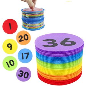 fortomorrow carpet markers with numbers - 36 pcs 4" classroom sitting carpet dot number 1-36, floor rug circles marker spot for preschool kindergarten elementary (assorted colors 4 inch, 36 pack)