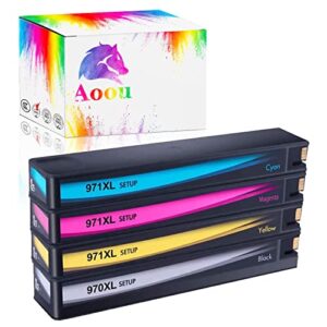 aoou remanufactured ink cartridge replacement for hp 970xl 971xl 970 xl 971 xl to use with officejet pro x476dw x576dw x476dn x451dw x551dw x451dn printer (black cyan magenta yellow, 4-pack)