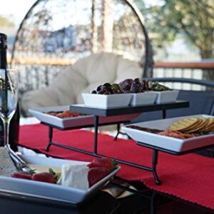 The Most Versatile 3 Tier Serving Tray. Collapsible Metal Stand with 3 Plates & 3 Bowls on Black Wood Base. Tiered Tray Party Food Server Display for appetizers, Cupcakes, Fruit, Cheese, Desserts.