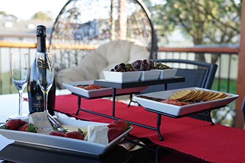 The Most Versatile 3 Tier Serving Tray. Collapsible Metal Stand with 3 Plates & 3 Bowls on Black Wood Base. Tiered Tray Party Food Server Display for appetizers, Cupcakes, Fruit, Cheese, Desserts.