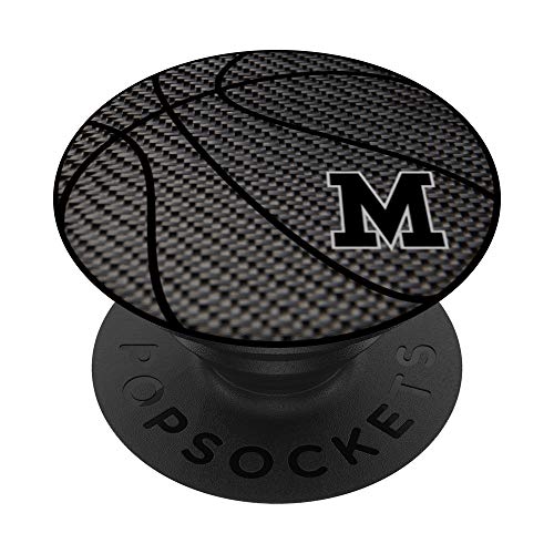 Basketball letter M black phone stand, initial M for men PopSockets PopGrip: Swappable Grip for Phones & Tablets