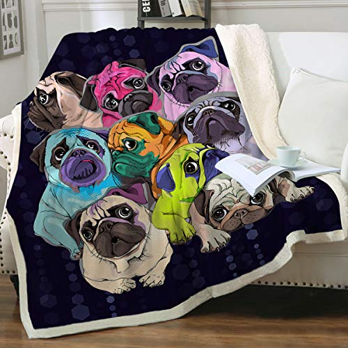 Sleepwish Sherpa Fleece Bed Throw Colorful Pugs Pop Art Soft and Fuzzy Plush Blanket Gifts for Pet Animals Puppy Dog Lovers Twin Size (60"x80")