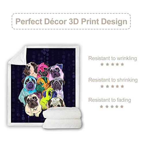 Sleepwish Sherpa Fleece Bed Throw Colorful Pugs Pop Art Soft and Fuzzy Plush Blanket Gifts for Pet Animals Puppy Dog Lovers Twin Size (60"x80")