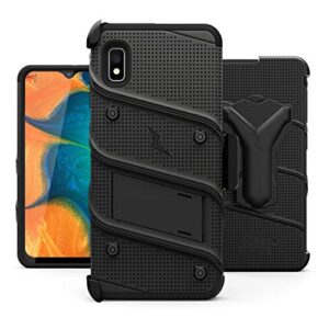 ZIZO Bolt Series for Samsung Galaxy A10e Case | Heavy-Duty Military-Grade Drop Protection w/ Kickstand Included Belt Clip Holster Tempered Glass Lanyard (Black/Black)