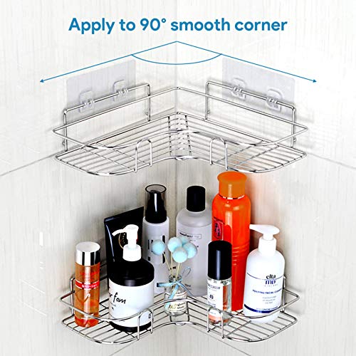 LAIGOO Adhesive Corner Shower Caddy Hanging, SUS304 Stainless Steel, No Rust Bathroom Shelves Wall Mounted Shower Shelf for Shower Organizer/Bathroom Organizer and Storage, 2 Pack