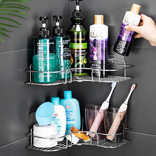 LAIGOO Adhesive Corner Shower Caddy Hanging, SUS304 Stainless Steel, No Rust Bathroom Shelves Wall Mounted Shower Shelf for Shower Organizer/Bathroom Organizer and Storage, 2 Pack