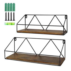 PETAFLOP Wall Mount Shelf Rustic Wood Floating Shelves Storage for Kitchen Living Room Bathroom, Set of 2