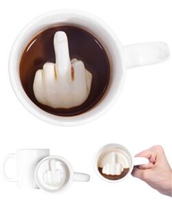 up yours mug thumbs up ceramic middle finger coffee cup 14 ounces milk tea funny coffee gift mug for new year, christmas, halloween and birthday