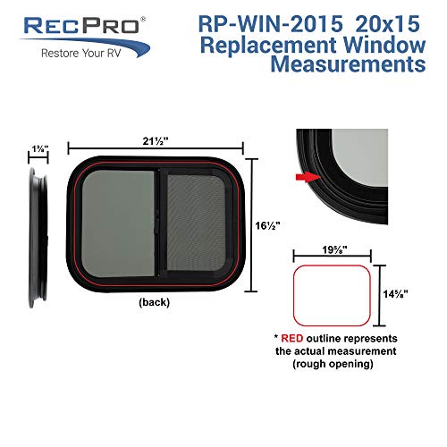 RecPro RV Window | 20" W x 15" H | Teardrop Horizontal Slide | RV Window Replacement | Optional 1 1/2" Trim (2 Windows, with Trim Kit) | Made in USA