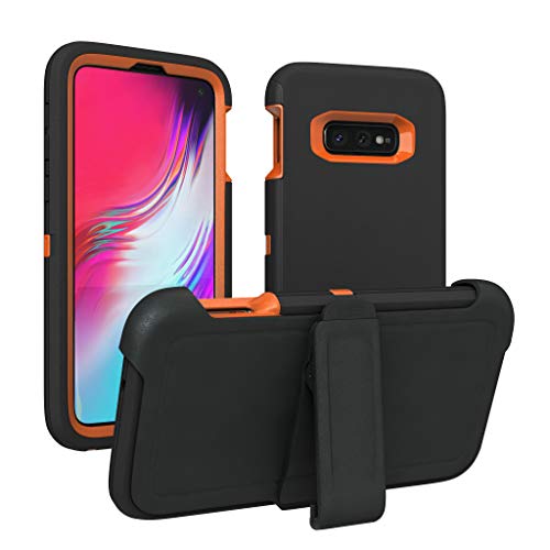 ToughBox Galaxy S10E Case, [Armor Series] [Shock Proof] [Black | Orange] for Samsung Galaxy S10E Case [Comes with Holster & Belt Clip] [Fits OtterBox Defender Series Belt Clip for S 10E Phone Cover]