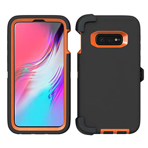 ToughBox Galaxy S10E Case, [Armor Series] [Shock Proof] [Black | Orange] for Samsung Galaxy S10E Case [Comes with Holster & Belt Clip] [Fits OtterBox Defender Series Belt Clip for S 10E Phone Cover]