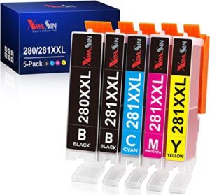xinsin compatible ink cartridges replacement for canon 281 280 pgi-280xxl cli-281xxl, to use with canon pixma ts6320 ts8320 ts6120 ts6220 ts8120 ts8220 ts9120 ts9520 tr7520 tr8520 ts9521c, 5 colors