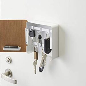 Yamazaki Home Square Magnetic Cabinet Accented Keychain Organizer | Steel + Wood | Key Storage, One Size, Ash