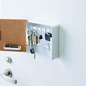 Yamazaki Home Square Magnetic Cabinet Accented Keychain Organizer | Steel + Wood | Key Storage, One Size, Ash