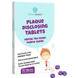 plaque disclosing tablets for teeth, 96 count, dental disclosing tablets for kids or adults, shows plaque, helps teach kids teeth brushing habits for clean teeth, by fresh knight, pack of (1)