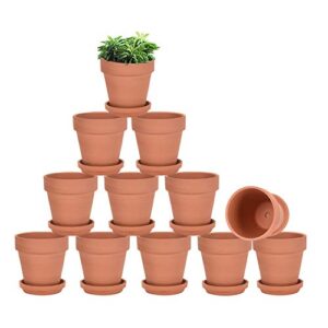 vensovo terracotta pots with saucer - 12 pack 3 inch clay pot ceramic pottery planter cactus flower pots succulent pot drainage hole, great for plants, crafts, wedding favor