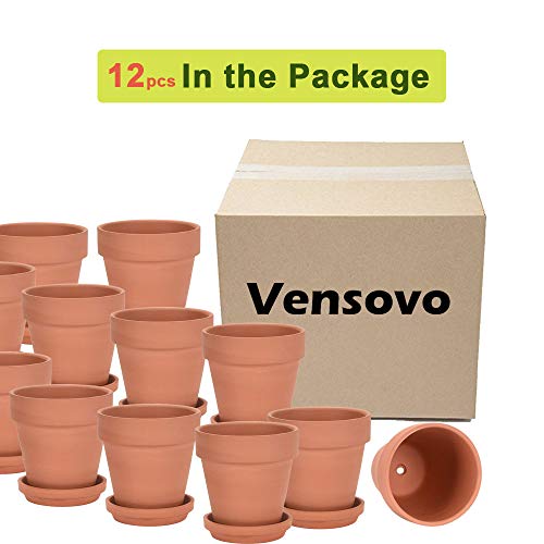 vensovo Terracotta Pots with Saucer - 12 Pack 3 Inch Clay Pot Ceramic Pottery Planter Cactus Flower Pots Succulent Pot Drainage Hole, Great for Plants, Crafts, Wedding Favor