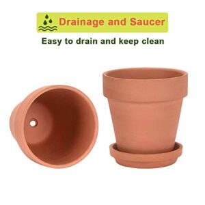 vensovo Terracotta Pots with Saucer - 12 Pack 3 Inch Clay Pot Ceramic Pottery Planter Cactus Flower Pots Succulent Pot Drainage Hole, Great for Plants, Crafts, Wedding Favor