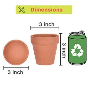 vensovo Terracotta Pots with Saucer - 12 Pack 3 Inch Clay Pot Ceramic Pottery Planter Cactus Flower Pots Succulent Pot Drainage Hole, Great for Plants, Crafts, Wedding Favor