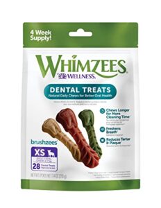 whimzees natural grain free daily dental dog treats, brushzees, extra small, bag of 28