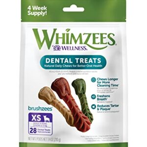 WHIMZEES Natural Grain Free Daily Dental Dog Treats, Brushzees, Extra Small, Bag of 28