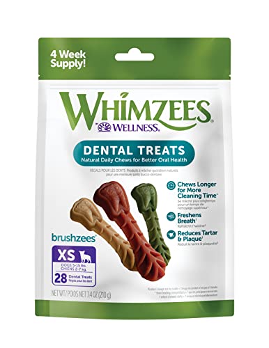 WHIMZEES Natural Grain Free Daily Dental Dog Treats, Brushzees, Extra Small, Bag of 28