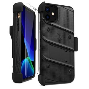 ZIZO Bolt Series iPhone 11 Case - Heavy-Duty Military-Grade Drop Protection w/Kickstand Included Belt Clip Holster Tempered Glass Lanyard - Black