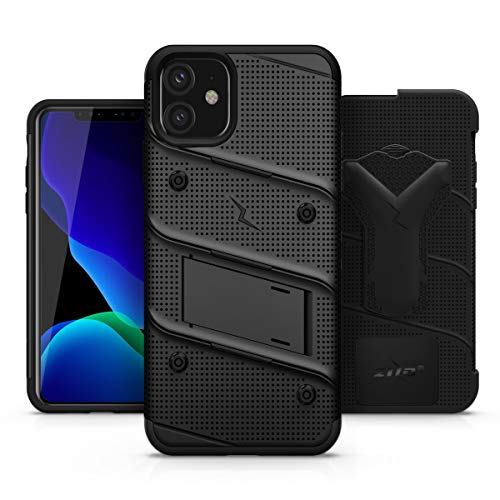 ZIZO Bolt Series iPhone 11 Case - Heavy-Duty Military-Grade Drop Protection w/Kickstand Included Belt Clip Holster Tempered Glass Lanyard - Black