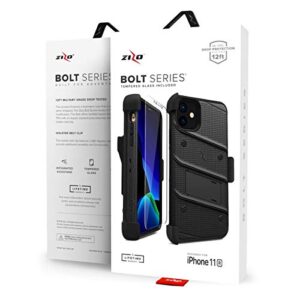 ZIZO Bolt Series iPhone 11 Case - Heavy-Duty Military-Grade Drop Protection w/Kickstand Included Belt Clip Holster Tempered Glass Lanyard - Black