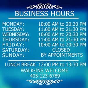 lokaus professional business hours sign sticker kit, large size do it yourself hours sign for business, no background hour customisable white glass window sticker for operation sign, outside store hours vinyl window stickers.