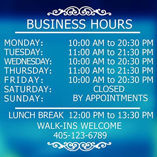 LOKAUS Professional Business Hours Sign Sticker Kit, Large Size Do It Yourself Hours Sign for Business, No Background Hour Customisable White Glass Window Sticker for Operation Sign, Outside Store Hours Vinyl Window Stickers.