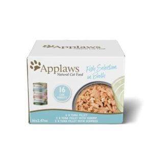 applaws natural wet cat food, 16 pack, limited ingredient canned wet cat food, fish variety pack in broth, 2.47oz cans