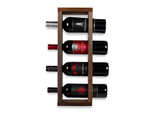 Rustic State Sonoma Wall Mounted Wood Vertical Wine Rack Holder Storage Shelf Organizer for 4 Bottles - Home, Kitchen, Dining Room Bar Décor - Walnut