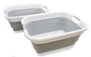 sammart 41l set of 2 collapsible plastic laundry basket - foldable pop up storage container/organizer - portable washing tub - space saving hamper/basket (2, white/grey)