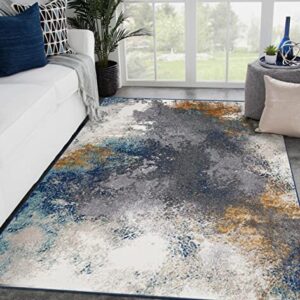 LUXE WEAVERS Rug - Modern Coastal Area Rug - 8445 Abstract Colorful Print Bedroom Carpet, Blue / 5' x 7'