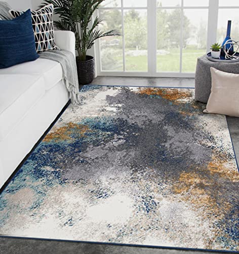 LUXE WEAVERS Rug - Modern Coastal Area Rug - 8445 Abstract Colorful Print Bedroom Carpet, Blue / 5' x 7'