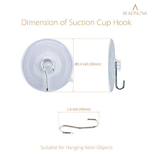 BEADNOVA Suction Cups for Glass 2.5 Inches Suction Hooks Window Suction Cups with Hooks for Home Kitchen Bathroom Wall (12 Packs)