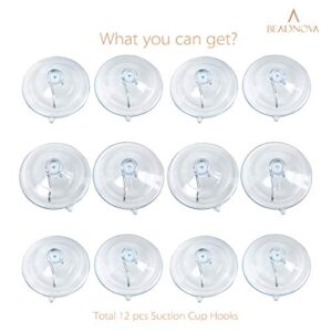 BEADNOVA Suction Cups for Glass 2.5 Inches Suction Hooks Window Suction Cups with Hooks for Home Kitchen Bathroom Wall (12 Packs)